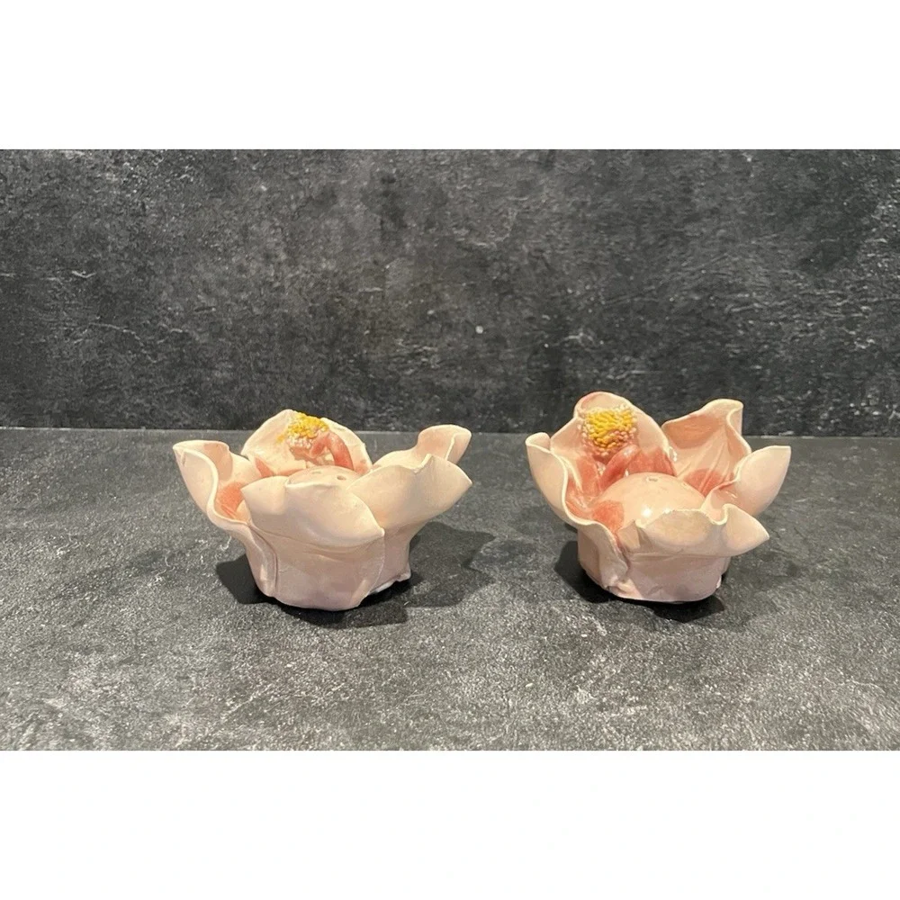 Fitz‎ and Floyd 1983 Pink Flower Salt & Pepper Shaker Pink Yellow Vintage *RARE*